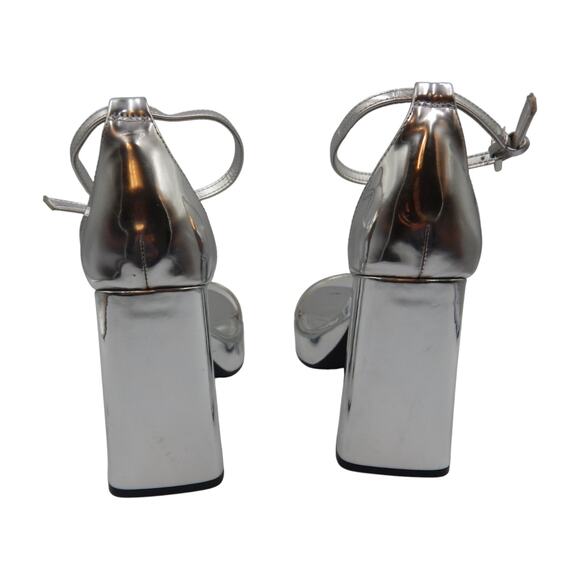 Steve Madden Veronika Platform Block Heels Sandals Metallic Silver Size 9.5 - Picture 6 of 7